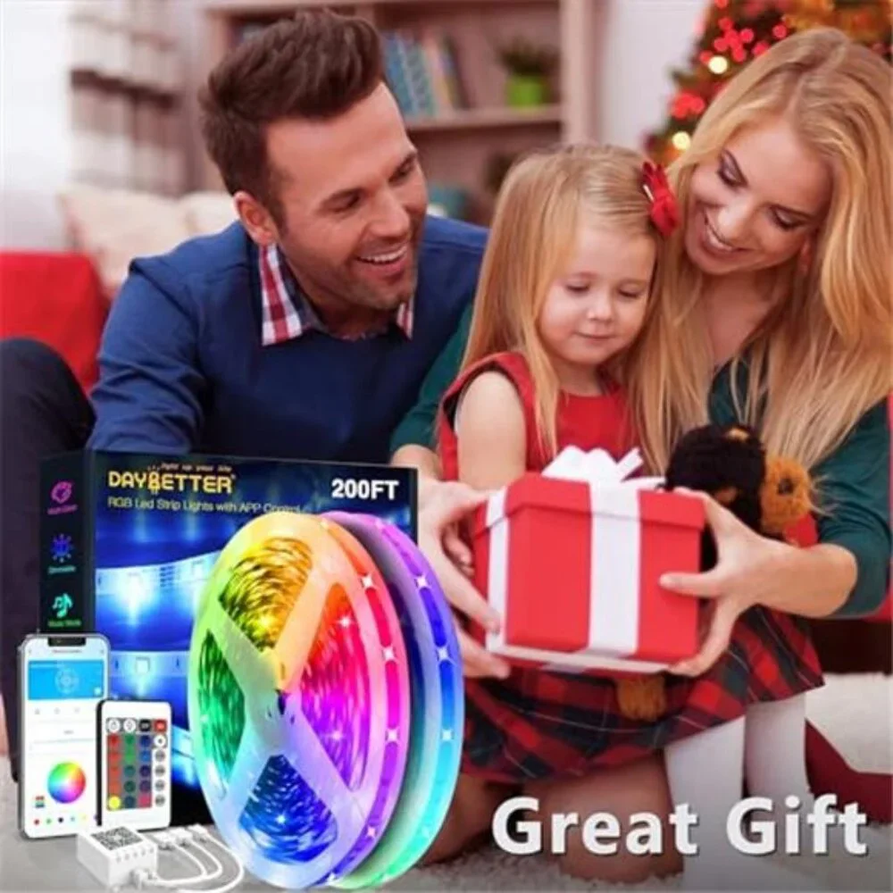 200 Ft LED Strip Lights RGB Color Changing Music Sync Smart Lights for Bedroom
